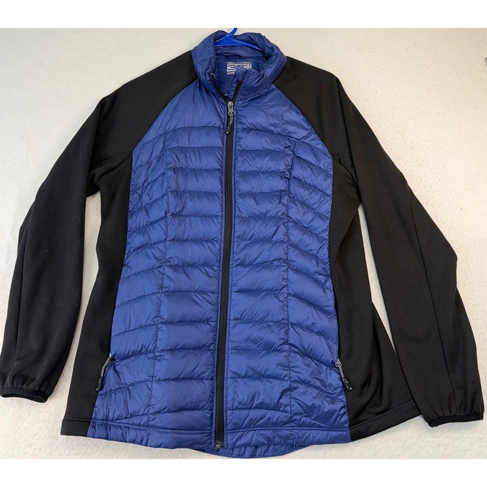 Weatherproof 32 Degrees Womens Hybrid Puffer Jacket Blue Black Down Large 916975